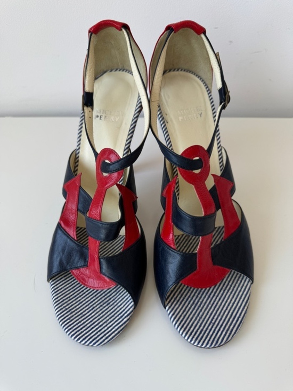Michel Perry Vintage Italy Anchor Sandals Size 40 Nautical Leather Heels